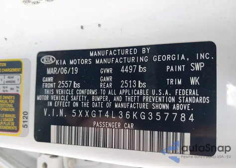 2019 Kia Optima Lx из США, поврежденный, VIN 5XXGT4L36KG357784